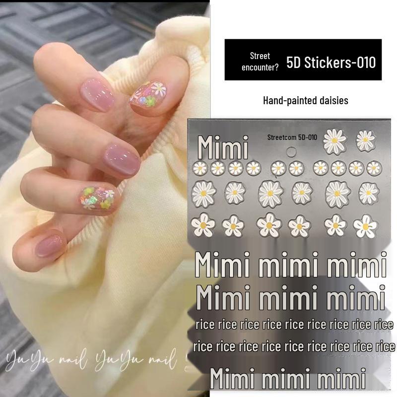 5D Romantic Spring Daisy Embossed Nail Stickers