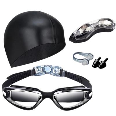 Waterproof Swimming Goggles With Ear Plug and Caps Sets No Leaking Anti Fog UV Protection Safety Glasses Swim Cap for Adults