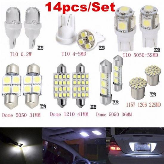 

14PCS Car Interior Combo LED Map Dome Door Trunk License Plate Light Bulbs White