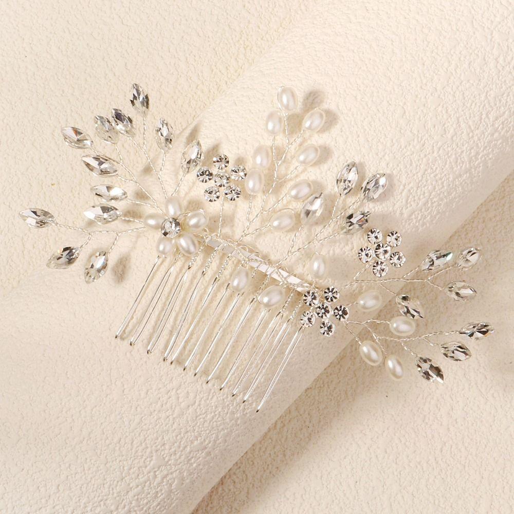 Elegant Hair Comb Sparkling Rhinestone Hairpin Hair Ornament Faux Pearl Hairclip  Women