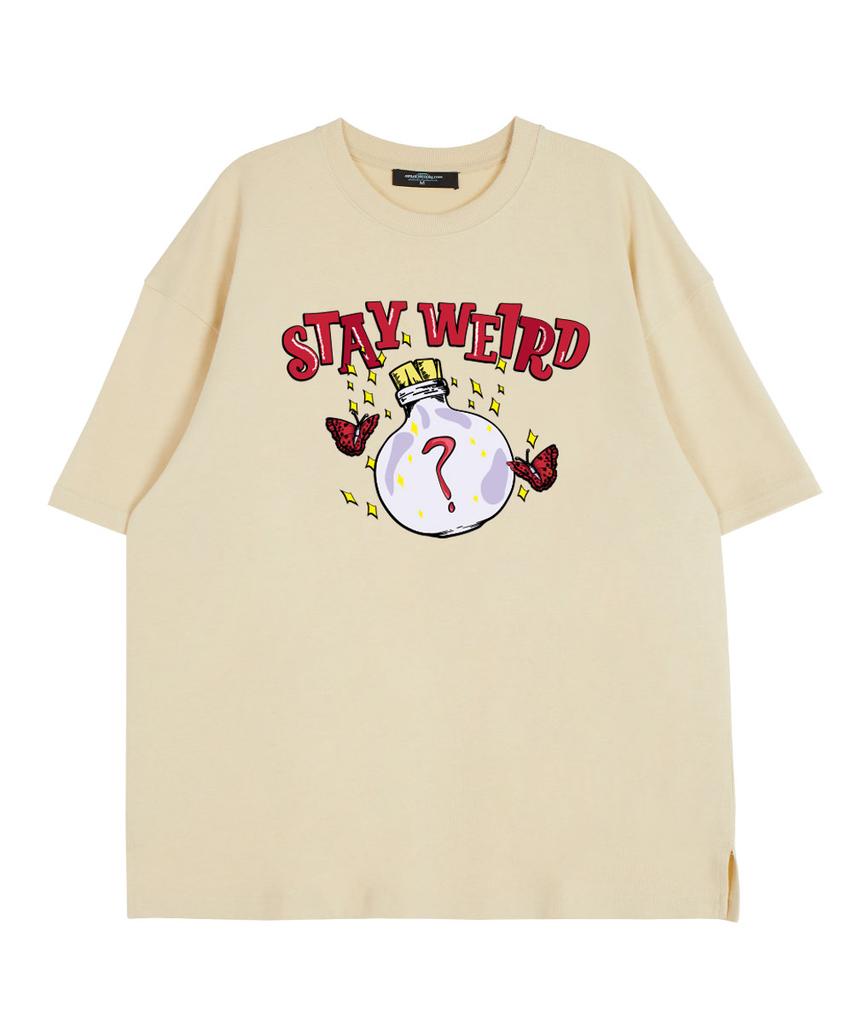 ASTRAL PROJECTION Stayweird Round Neck 15-Count Cotton Short Sleeve T-Shirt_Butter
