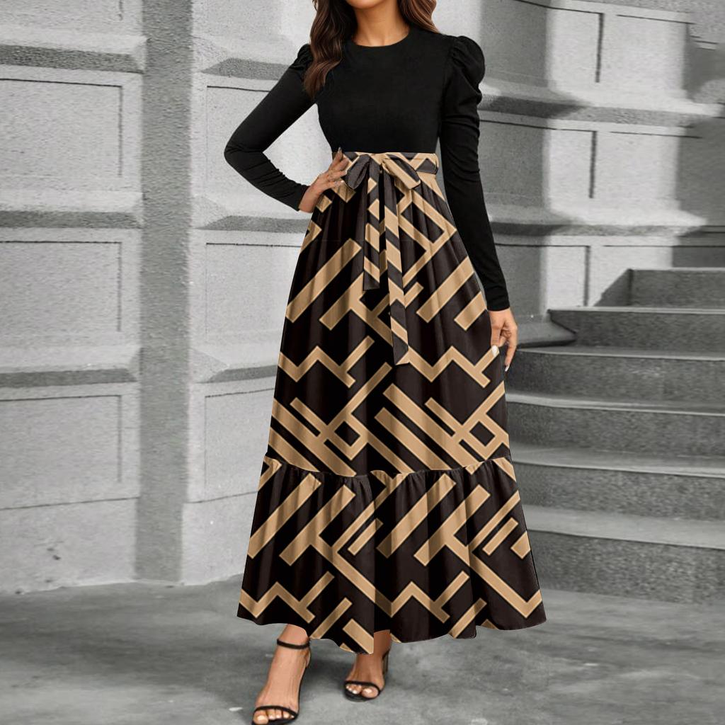 Elegant Long Sleeve Maxi Dress for Women, Floral Print High Waist A-Line Casual Party Dress, Comfortable Fit, Stylish Design