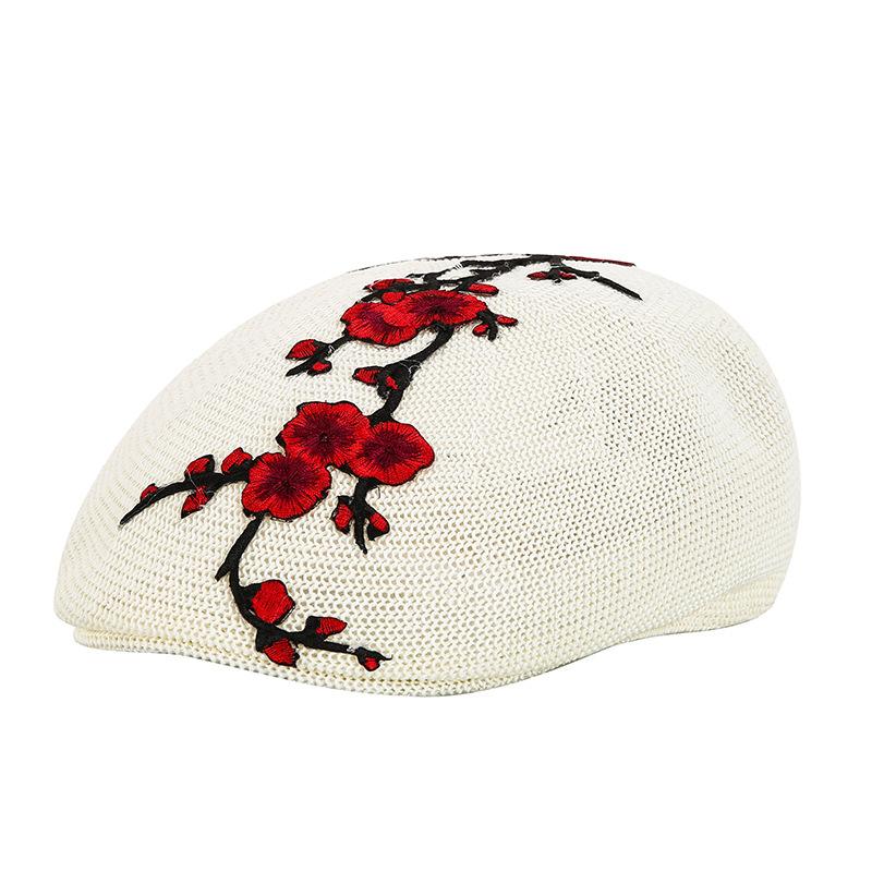 Beret female summer embroidery flower shading breathable tide hat Chinese style square dance hat