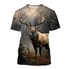 Hirsch 3D-Druck T-Shirt Lustige Tierjagd Grafik Kurzarm Rundhals T-Shirt Herren Outdoor Trend Persönlichkeit Tees
