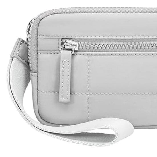 Women Wrist Pouch Nylon Quilted Wristlet Wallet Portable Waterproof Wrist Wallet with 3 Zipper Pockets for Travel Credit Card Keys