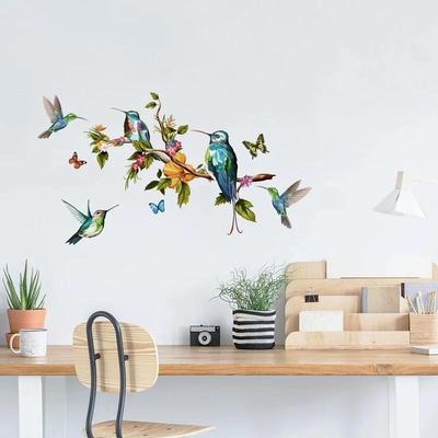 Autocolante de Perete Colorate cu Fluturi, Ramuri și Păsări, pentru Living, Fundal TV, Decor Personalizat pentru Casă, Tapet 25*70*2 Bucăți