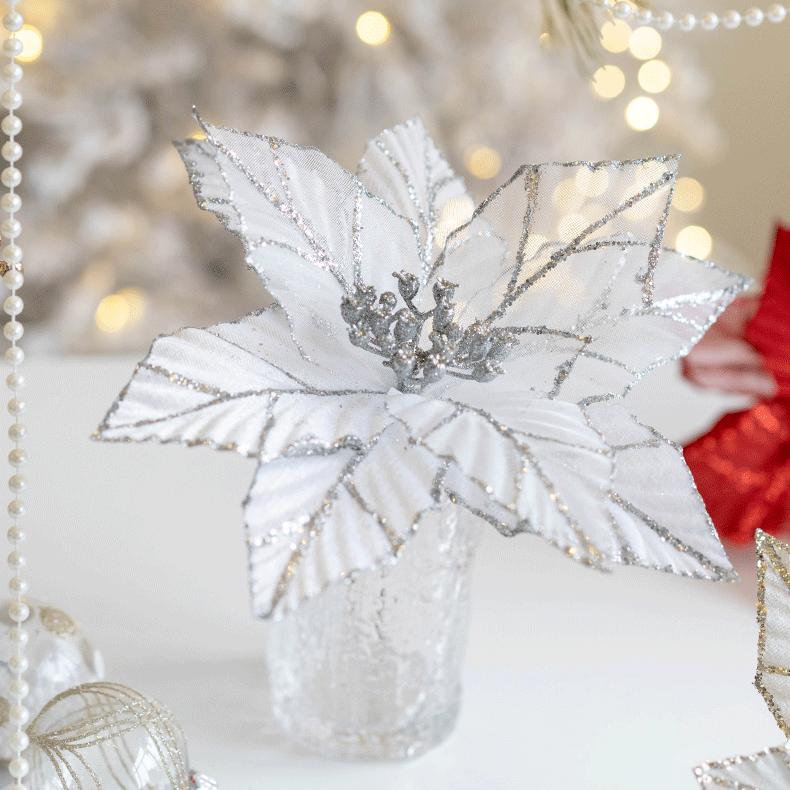 Weihnachtsdekoration, 25 cm, goldfarben, Champagnerfarben, Weihnachts-Flanell-Netz, Blumen-Weihnachtsbaum-Girlanden-Dekoration