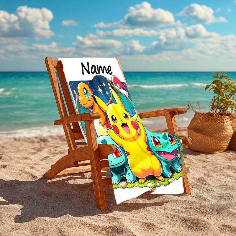 Personalized customized proof beach towel with Pokémon Pikachu pattern - soft, absorbent,quick-drying,perfect swimming,camping&bathing