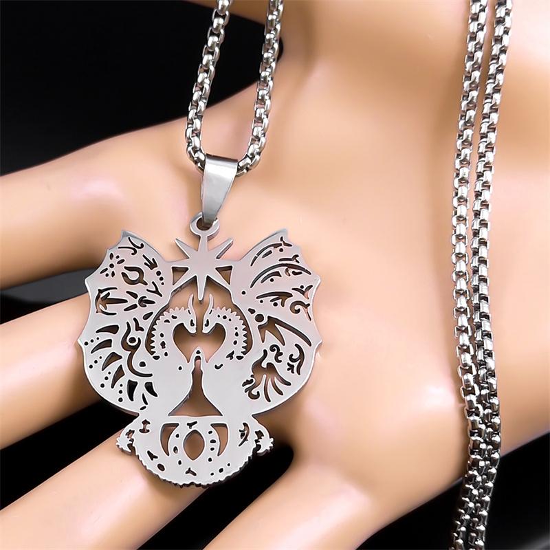 Doppelter Fliegender Drache Anhänger Halskette für Damen Herren Edelstahl Silber Farbe Glücksbringer Sternenkette Schmuck colar NZZZ513S2