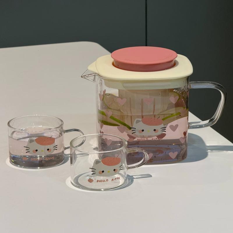 

Розовый стеклянный чайник Hello Kitty и набор из 2 чашек