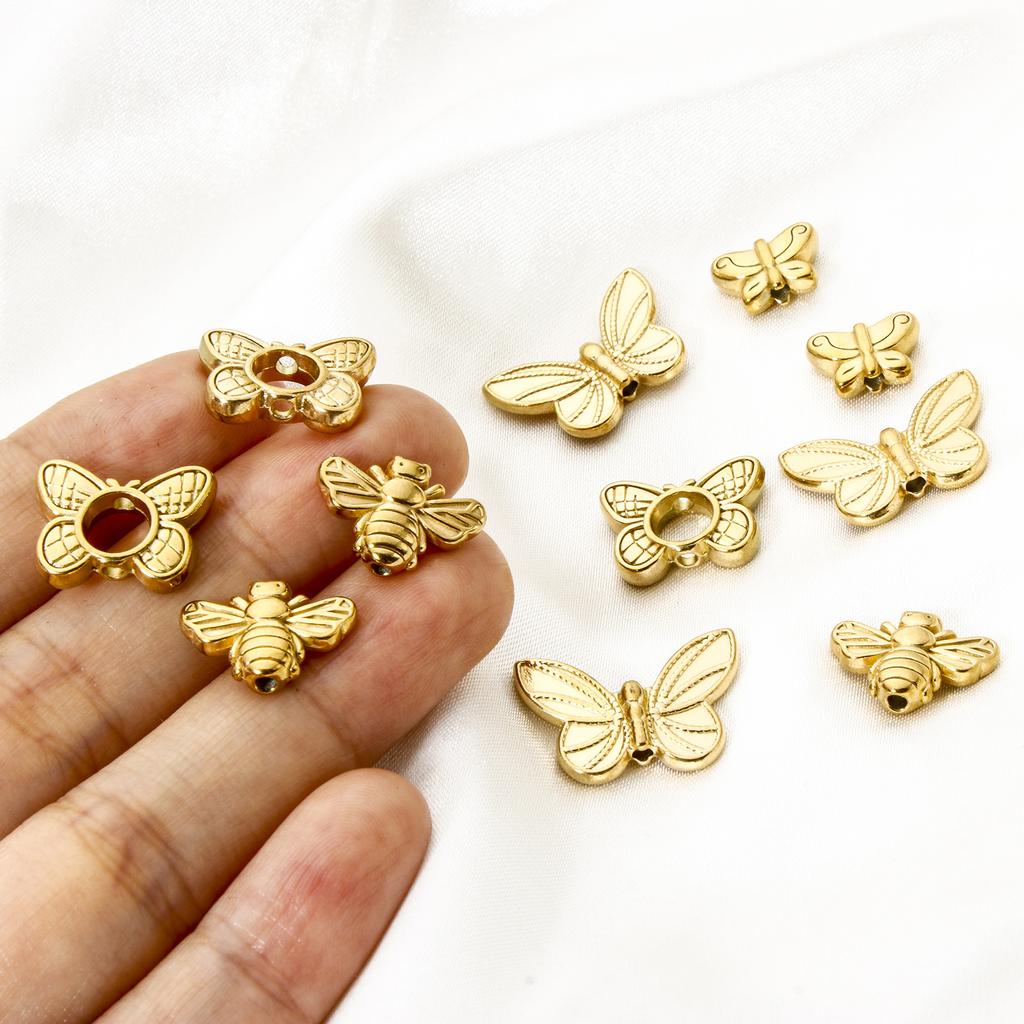 5pcs Butterfly 304 Stainless Steel Insect Beads 18k Gold Plated Delicate Beads Bracelet Necklace Findings For Diy Jewelry Making