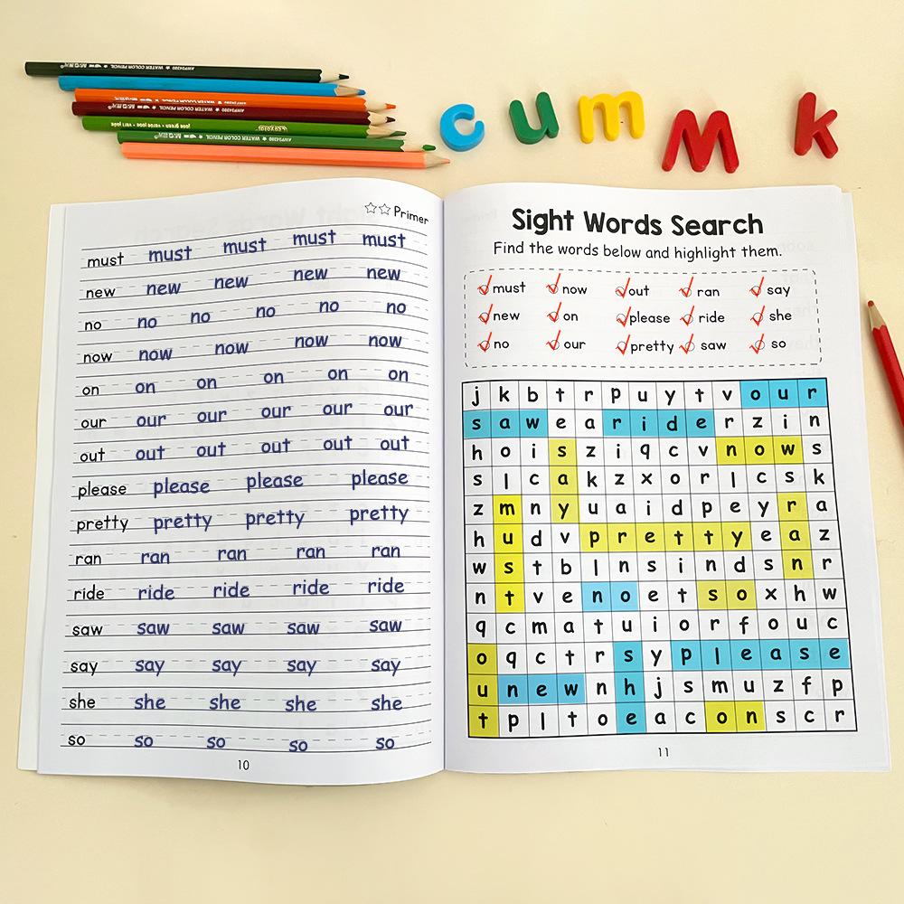 Sight Words Write and Search Game Workbook Preschool English Learning Aids Learn to Read for Beginners Vocabulary Building