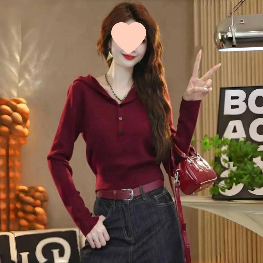 Koreanischer Strickpullover mit Kapuze für Damen - Herbstmode Nischendesign Vielseitige Strickware