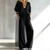 Womens Casual 2-Piece Set Long Sleeve Hoodie Wide-Leg Pants Fall Outfit Loose Fit Color-Block Sporty Style