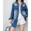 Zerrissene Jeansjacke Damen Herbst Winter Neue Vintage Button Up Langarm Mäntel Chic Umlegekragen Lose Jacke