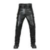 Mens Motorcycle Riding Pants Slim Fit Leather Biker Trousers With Silicone Padding Windproof Breathable Use