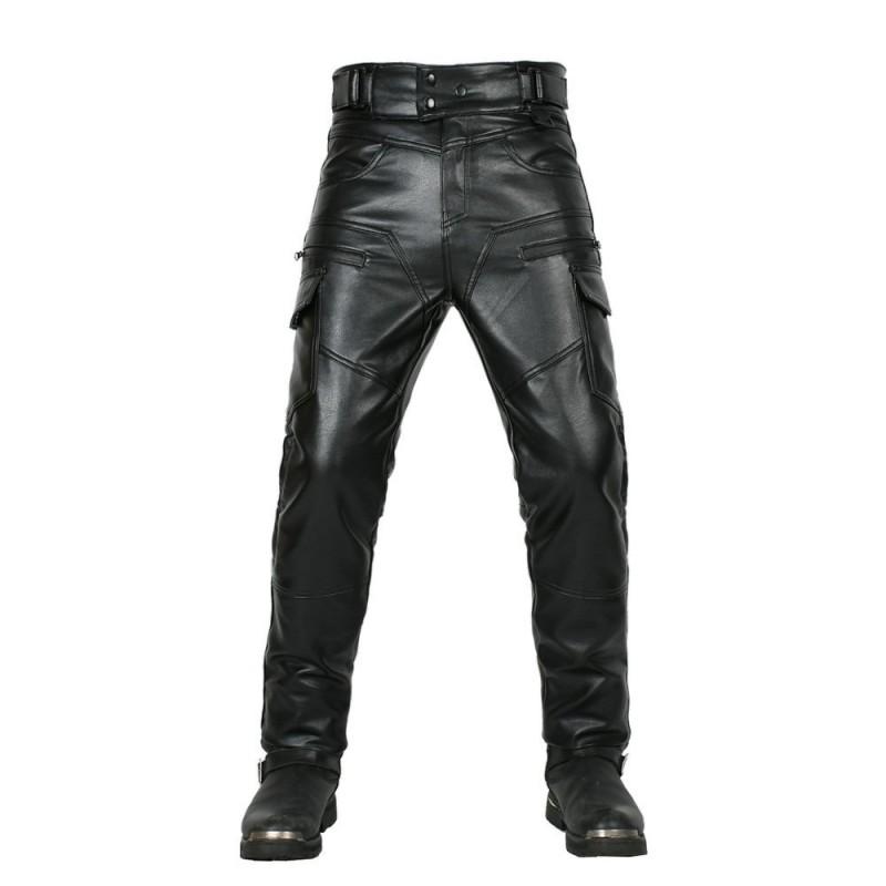 Mens Motorcycle Riding Pants Slim Fit Leather Biker Trousers With Silicone Padding Windproof Breathable Use