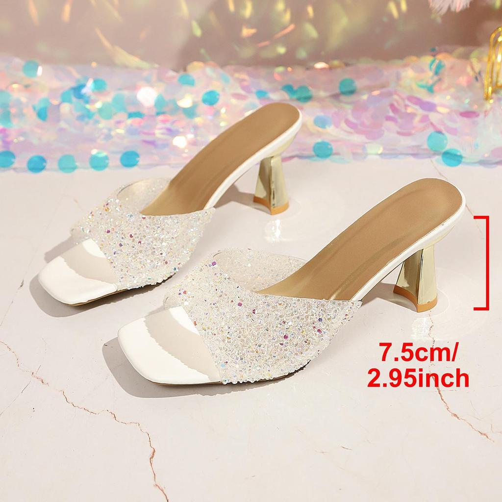 2026 Summer Sequin Open-Toe High Heel Slide Sandals for Women