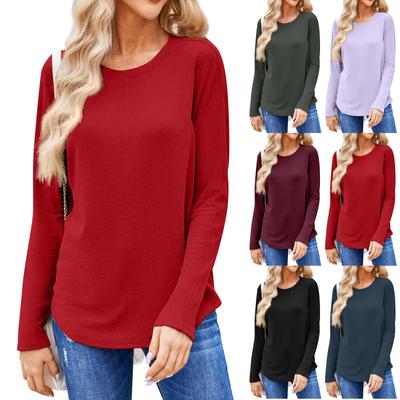 Women's Fashion Solid Color Round Neck Long Sleeve T-shirt Casual Autumn Tops