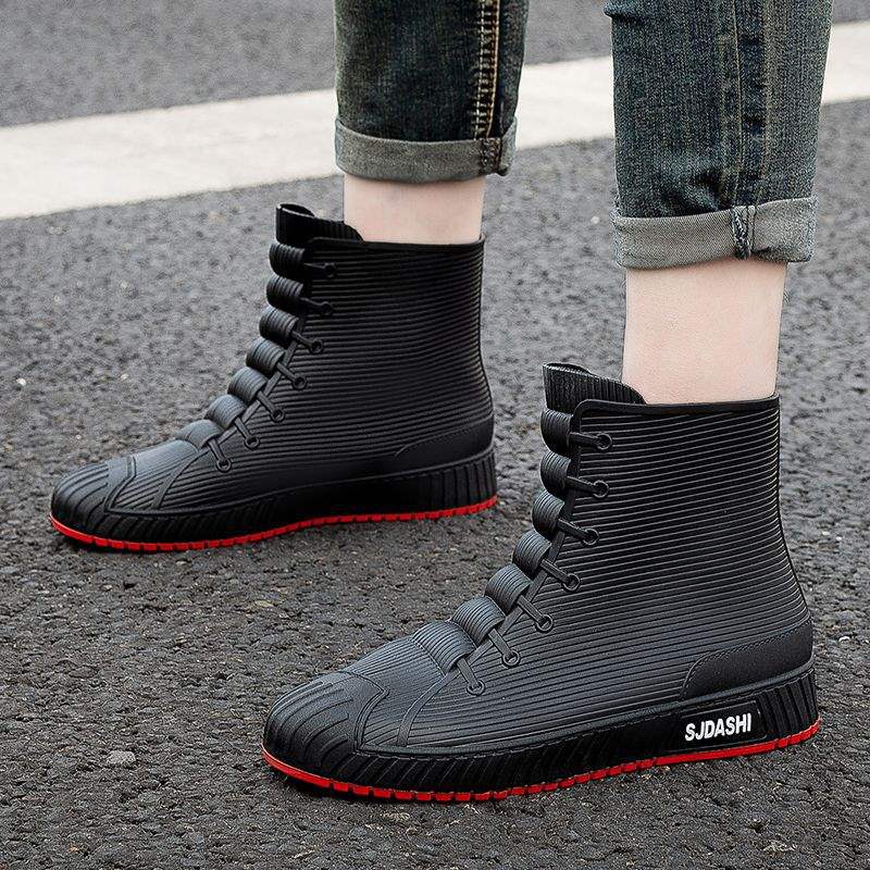 New Men's Rain Shoes Fashion Short Work Water Boots Non-slip Waterproof Kitchen Rubber Shoes Thick Sole Wear-resistant Car Wash Fishing