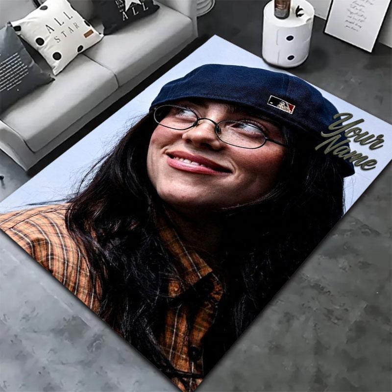 Billie Eilish Benutzerdefinierter Namens-Teppich für Wohnzimmer, Schlafzimmer, Zuhause, Sofadekoration, Rutschfeste Bodenmatte für Kinder