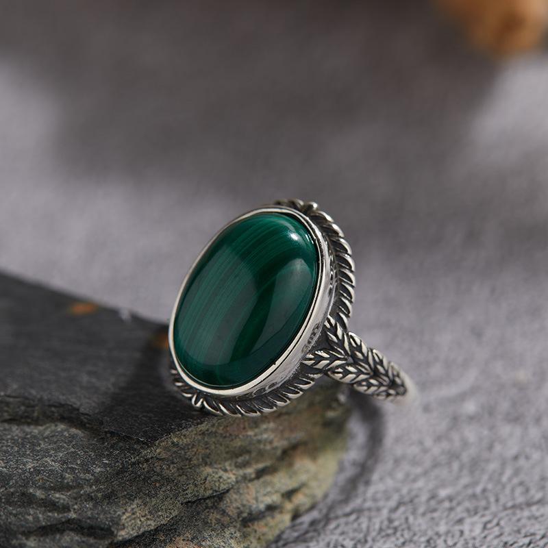 S925 Sterling Silver Inlaid With Natural Purple Dragon Crystal Malachite Colored Treasure Ring Women'S Retro Silver Pattern Light Luxury