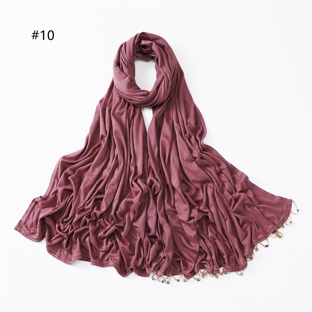 Handmade Beaded Gold Rings Soft Basic Cotton Elasticity Jersey Hijab Solid Colors Long Shawl Muslim Women Scarf Hijabs Headwrap