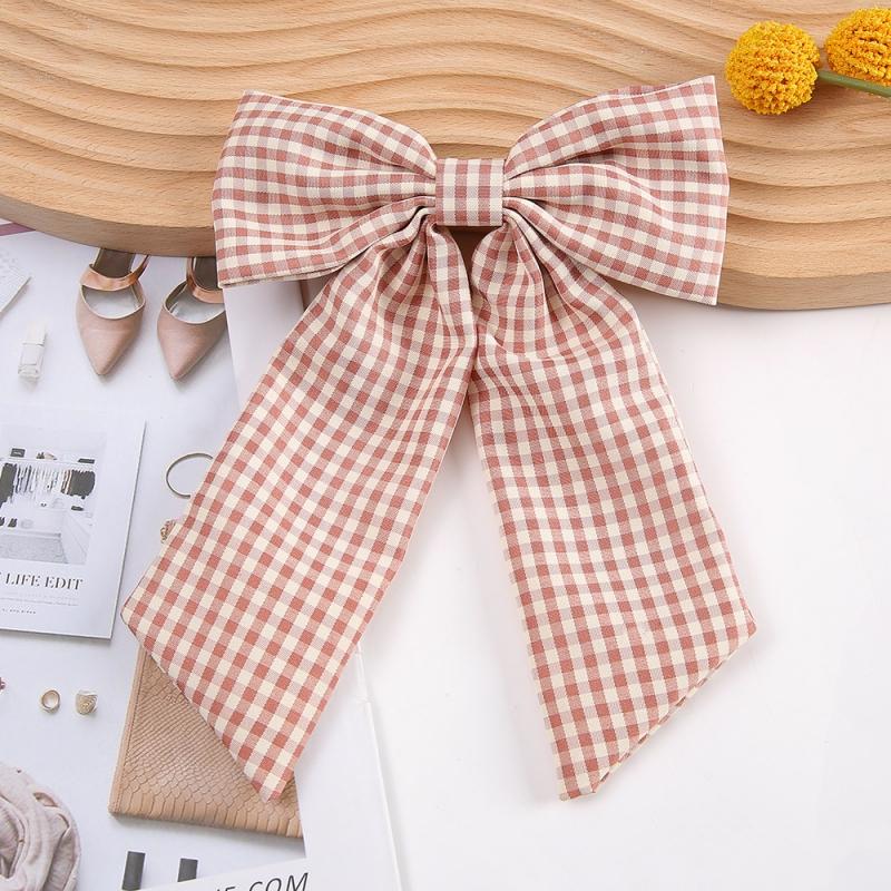 Tartan Printed Bowknot Hair Clips Girls Bow Hairgrips Lace Trim Hair Accessories Headwear