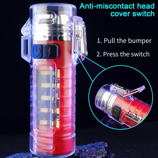 Multifunction Flashlight Life Waterproof Type-C Rechargeable Super Bright Portable Outdoor Fishing Hiking Camping Mini Igniter LED Torch
