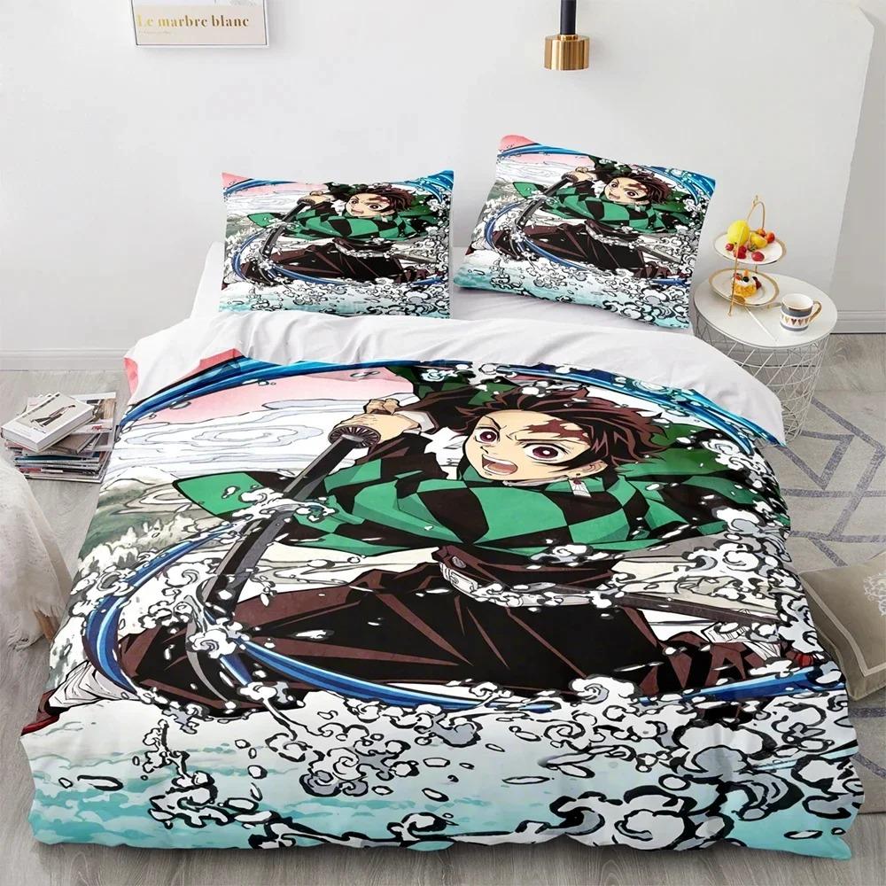 Anime Demon Slayer Kamado Tanjirou Sängkläder Set Påslakan Örngott Täcke King Queen Size Pojkar Vuxna A