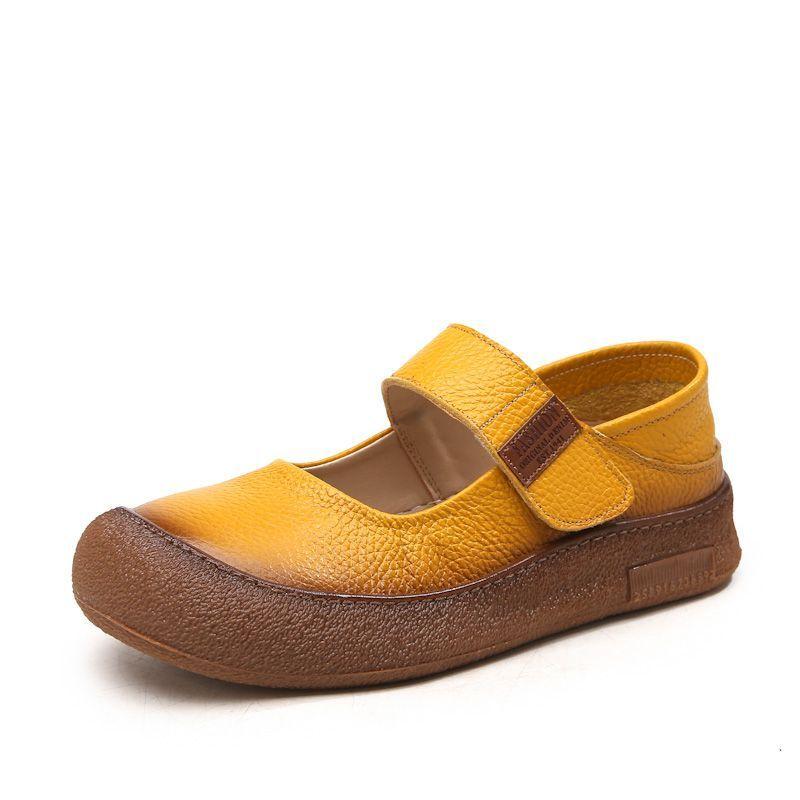 Fashion New authentic cow leather flats woman summer mary jane shoes for women autumn soft strappy loafer ladies daily walk shoes travel