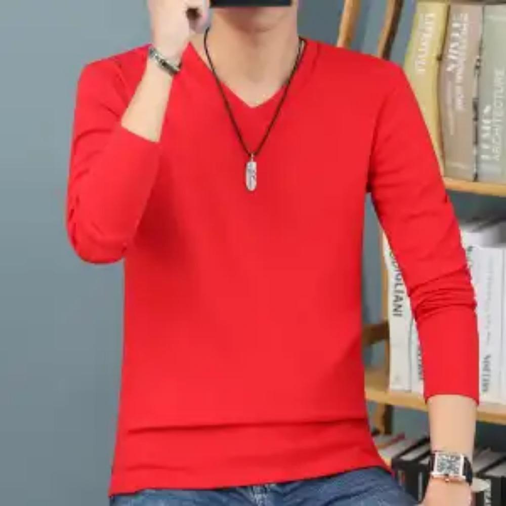 

Новая осенне-зимняя модель с V-образным вырезом, однотонная, универсальная подкладка, с длинным рукавом, молодежная корейская осенняя одежда L красный