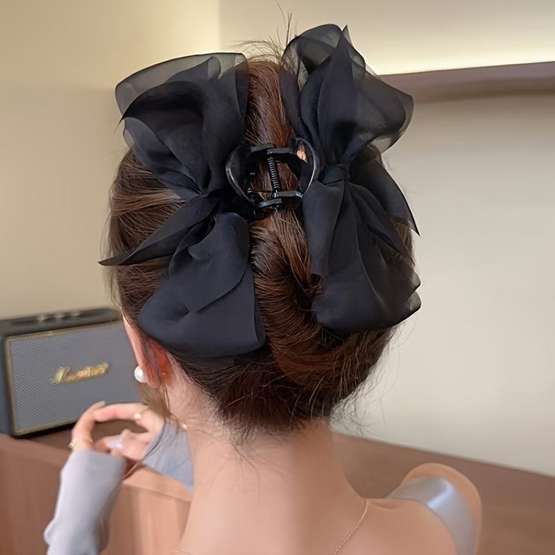 Elegant Large Mesh Bow Hair Claw Non-Slip Vintage-Inspired Accessory for Women Perfect for Everyday & Special Occasions