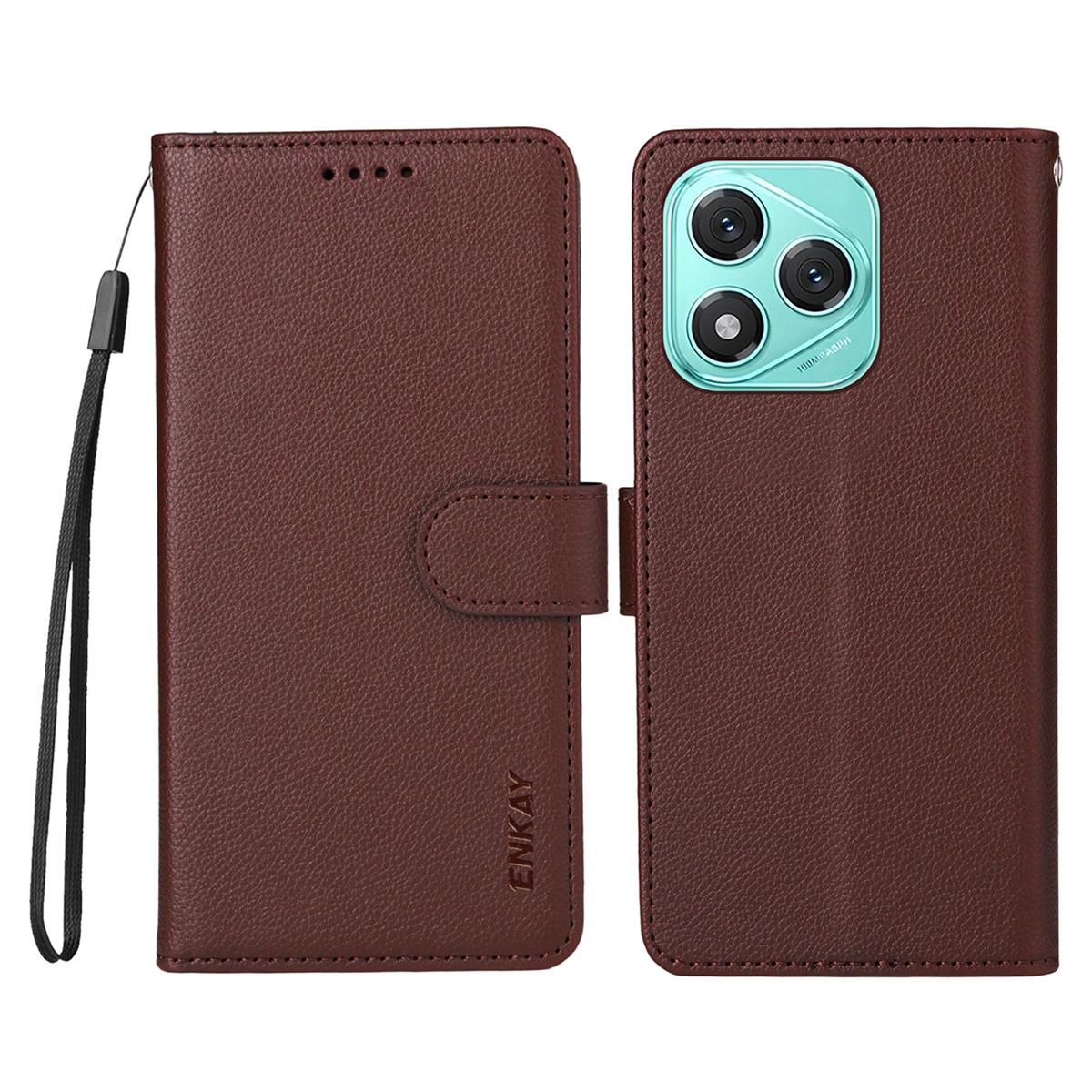 

ENKAY HAT PRINCE For Honor 400 Lite 5G Wallet Case with Strap RFID Blocking Leather Stand Phone Cover Brown