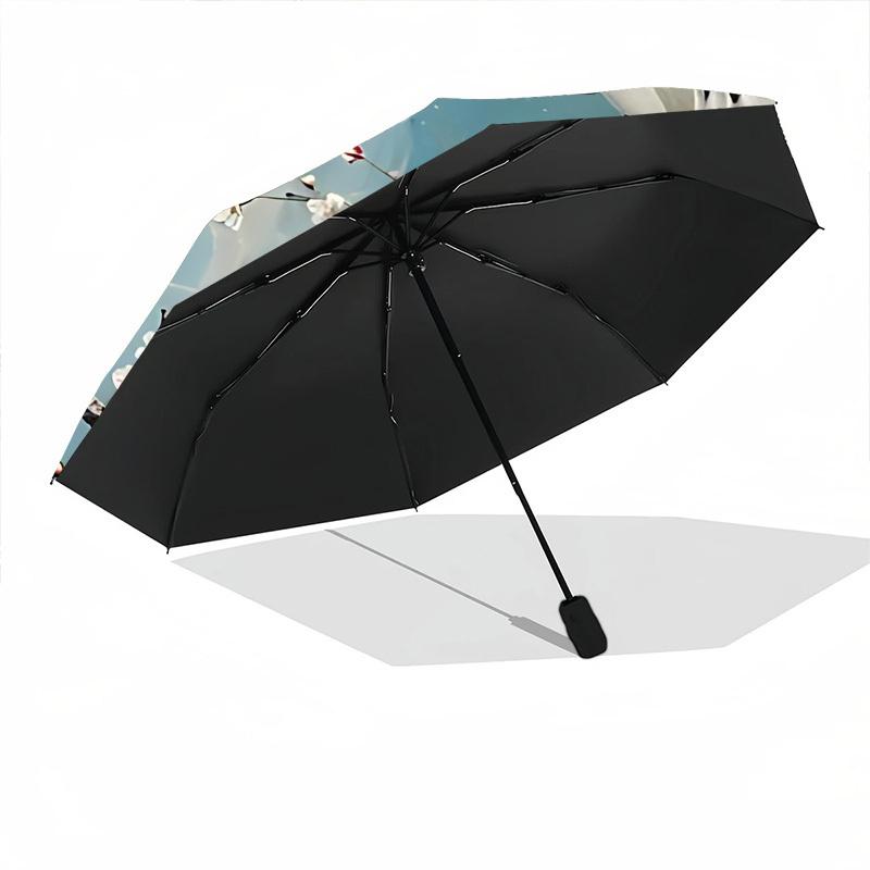 1pz Ombrello Pieghevole alla Moda con Fiori di Gru, Apertura/Chiusura Automatica, 8 Stecche, Antivento Portatile, Uso Quotidiano177