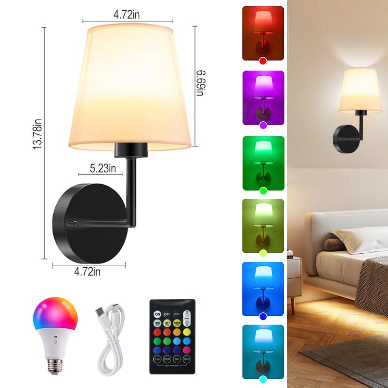 

Retro LED Wall Lamp USB Recharge RGB Bulb Wireless Fabric Wall Light For Bedroom Living Room Corridor Illumination Fixture Decor RGB Blub