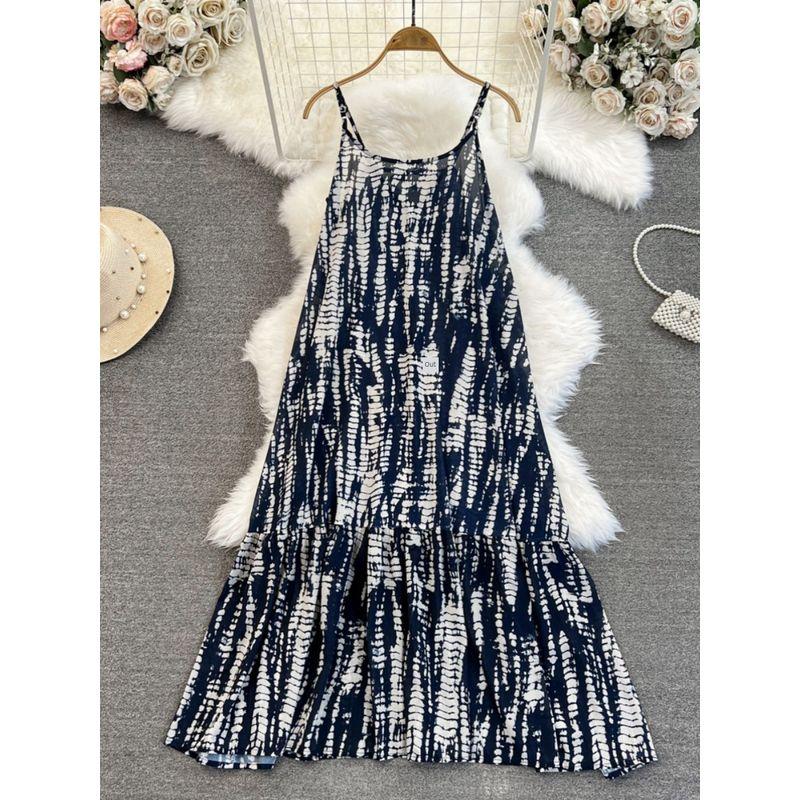 Summer Ladies V-neck A- line Large Hem Sling Dress