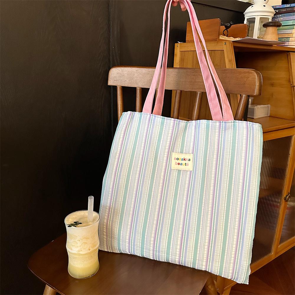

Ctrast Candy Color Women s Shoulder Bags Striped Letter Female Handbags Large Capacity Double Layer Ladies Tote Shopping Bags синий
