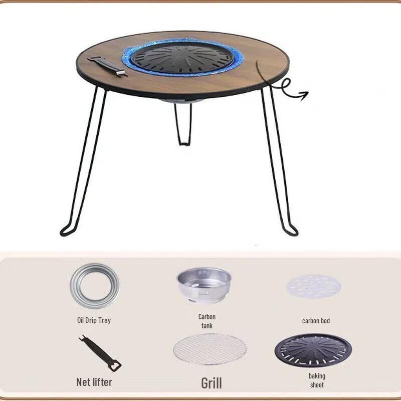OEING Outdoor Smokeless Charcoal BBQ Grill & Folding Table