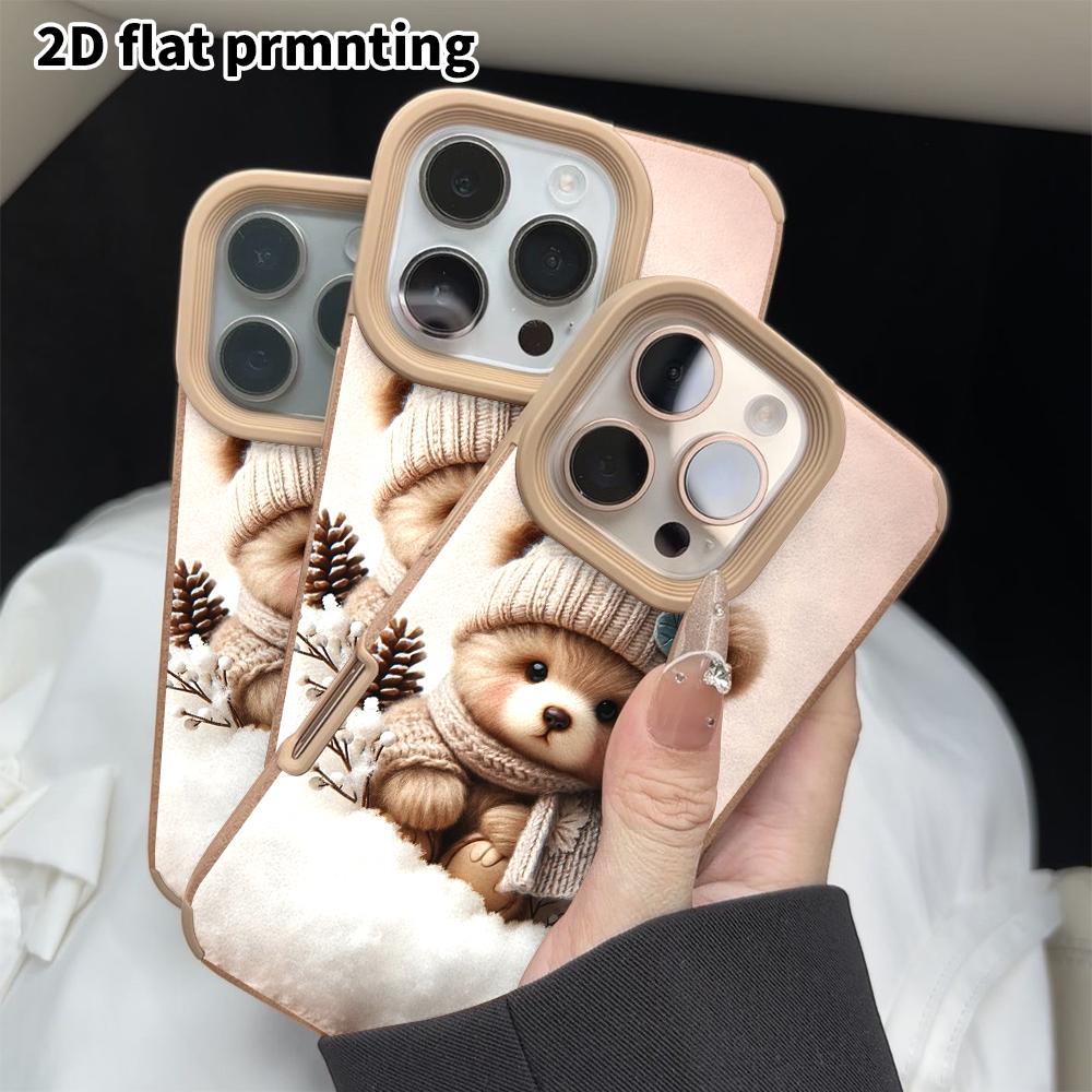 Phone case: 2D flat lambskin suitable for iPhone 18 17 16 15 14 13Pro, sweater bear, Christmas and Halloween gifts