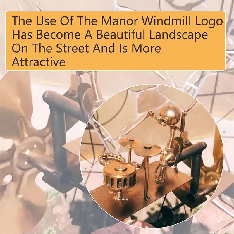 Giruetă de Vânt Metalică Statuie Moară de Vânt Toboșar Metalic Decorativă Energie Eoliană Artă Rock pentru Grădină Curte Terasă Gazon Pridvor Curte