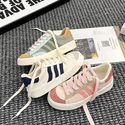 Little White Shoes Women's Autumn New Flat Bottom Color Matching Student Versatile Sports Thick Sole Lace-up Casual Board Shoes