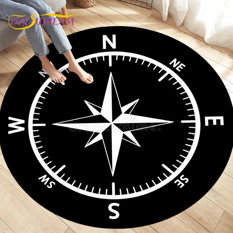 Compass Round Area Rug,Retro British Navy New World Discovery Rug,Carpets for Living Room Bedroom,Kids Play Non-slip Floor Mats