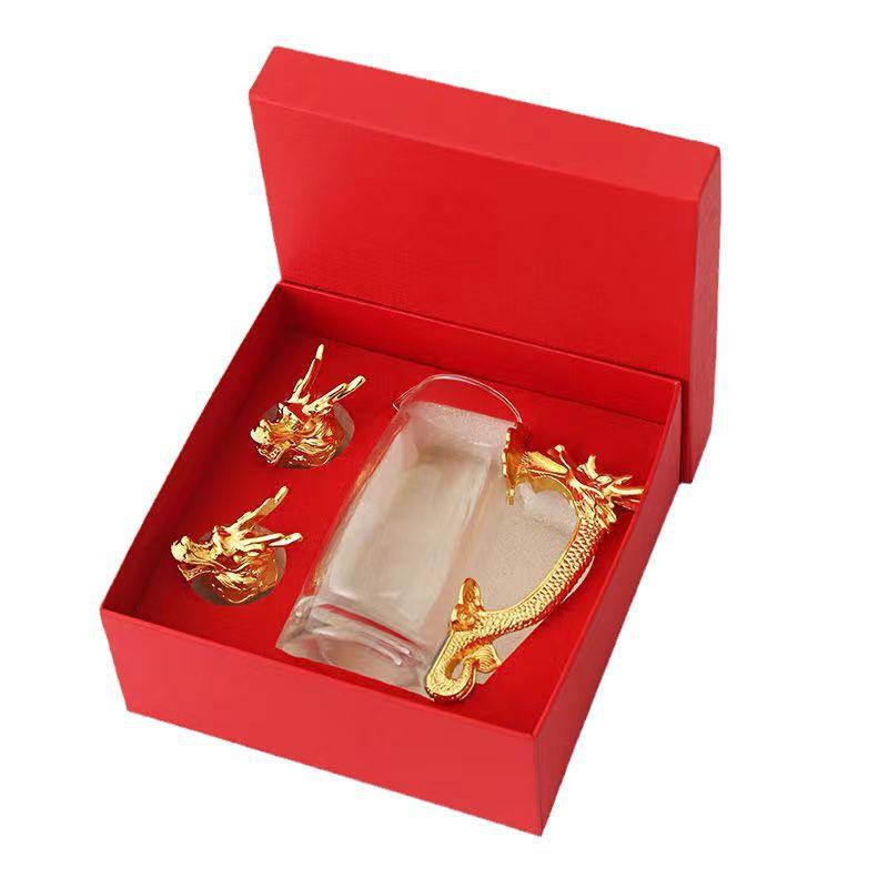 Set di bicchieri da vino con testa di drago dello zodiaco cinese - Elegante confezione regalo con testa di animale