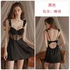 Hot perspective hollowed-out temptation backless deep V low chest plus chest pad nightdress robe loungewear set