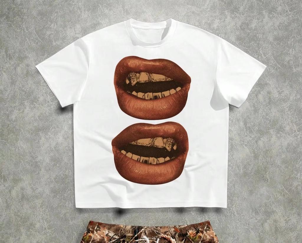 Limited-time Offer on Maniti EMRG Men's Lip Print Short-sleeved T-shirt with Round Neck Print for Summer 2025