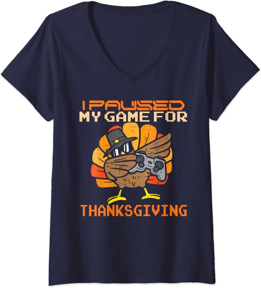 С Днем Благодарения Даббинг Геймер Индейка Подарки Женская футболка с V-образным вырезом Унисекс футболка M