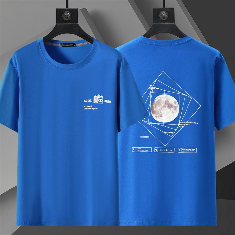 

10XL 12 XL Plus Size T Shirt Men Summer Short Sleeve T-shirt Moon Print Tops Tees Male Big Size 12XL Tshirt 7 Color 12XL синій