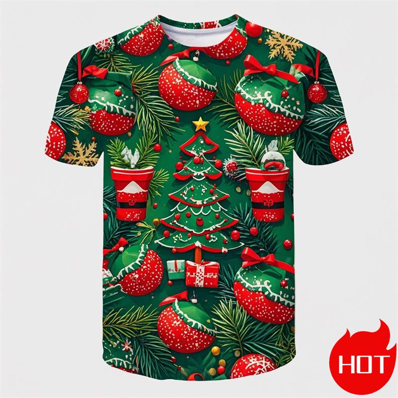 Summer Fashion 3D Print Merry Christmas T Shirt Cute Santa Xmas Christmas Trees Graphic T-shirts