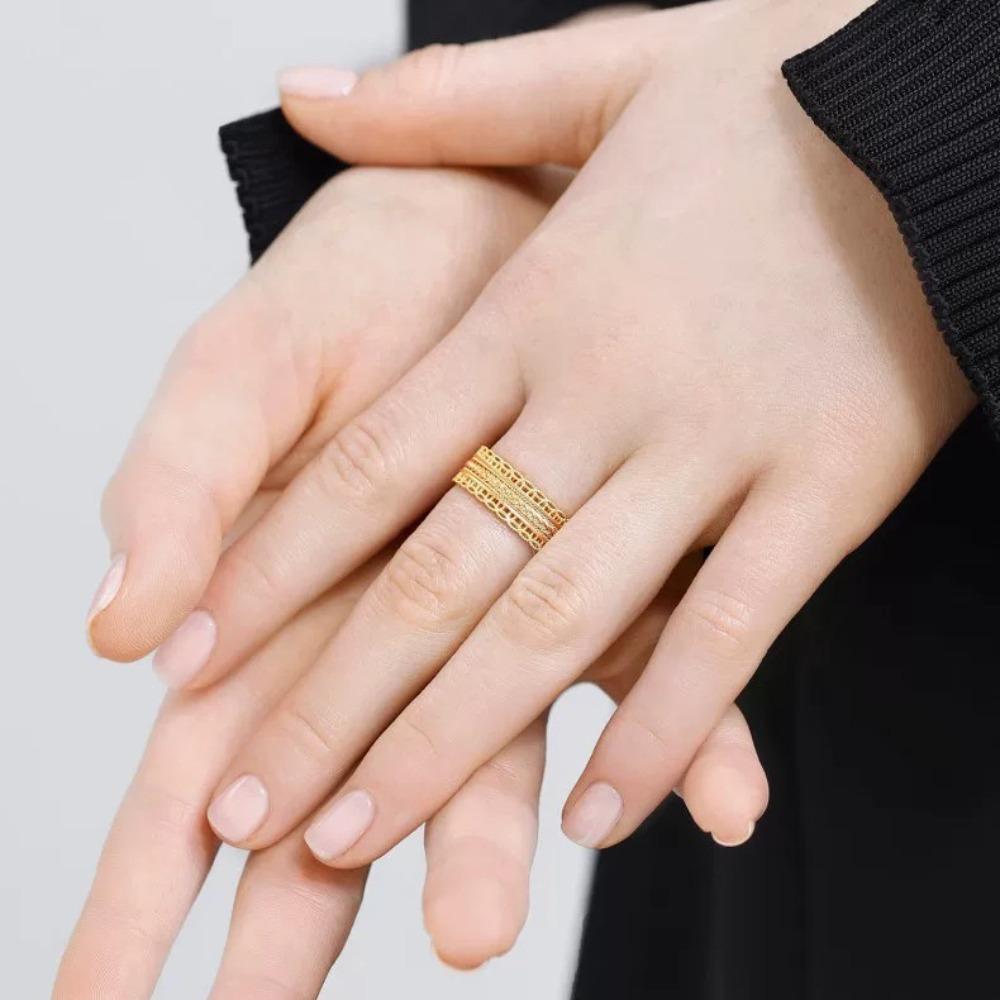 Open Ring Vintage Gold Hollow Lace Edge Wheat Design Women Finger Ring Oriental Classic Style Jewelry